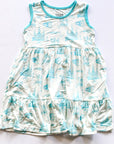 Blue Toile Bamboo Tiered Twirl Dress - with Pockets