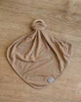 Cafe au lait Ribbed Bamboo Lovie with Wooden Ring
