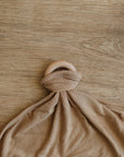 Cafe au lait Ribbed Bamboo Lovie with Wooden Ring