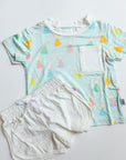 Blue Birthday Print Bamboo Varsity Short Set - T-shirt & Shorts