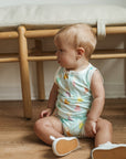 Blue Birthday Print Bamboo Henley Onesie with Snaps