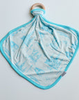 Blue Toile Bamboo Lovie with Wooden Ring