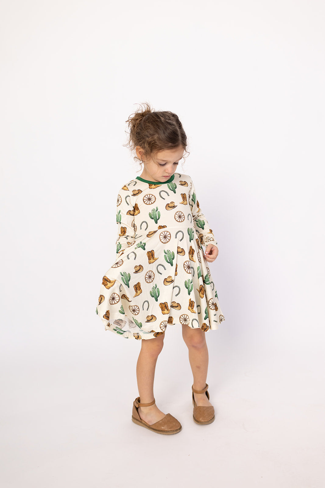 long sleeve bamboo dress Western Bamboo Long Sleeve Twirl Dress - Buttery Soft Bamboo Fabric - 5Y