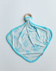 Blue Toile Bamboo Lovie with Wooden Ring