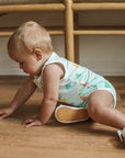 Blue Birthday Print Bamboo Henley Onesie with Snaps
