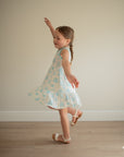 Blue Toile Bamboo Tiered Twirl Dress - with Pockets