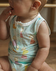 Blue Birthday Print Bamboo Henley Onesie with Snaps