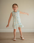 Blue Toile Bamboo Tiered Twirl Dress - with Pockets
