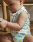 Blue Birthday Print Bamboo Henley Onesie with Snaps