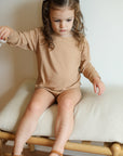 Cafe au lait Ribbed Solid Bamboo Lounge Set - Top & Bottom