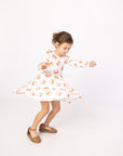 Orange Crab Bamboo Long Sleeve Twirl Dress