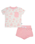 Pink Toile Bamboo Varsity Short Set - T-shirt & Shorts