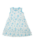 Blue Toile Bamboo Tiered Twirl Dress - with Pockets