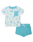 Blue Toile Bamboo Varsity Short Set - T-shirt & Shorts