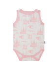 Pink Toile Bamboo Henley Onesie with Snaps