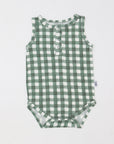 Green Gingham Bamboo Henley Onesie with Snaps