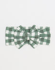 Green Gingham Bamboo Bow Headband