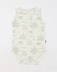 Sage Toile Bamboo Henley Onesie with Snaps