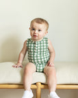 Green Gingham Bamboo Henley Onesie with Snaps