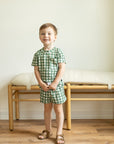 Green Gingham Bamboo Varsity Short Set - T-shirt & Shorts