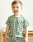 Green Gingham Bamboo Varsity Short Set - T-shirt & Shorts