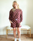 Maroon Bulldog Bamboo Womens Sweatshirt Set - Top & Bottom