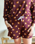 Maroon Bulldog Bamboo Womens Sweatshirt Set - Top & Bottom