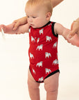 Red Bulldog Bamboo Henley Onesie with Snaps