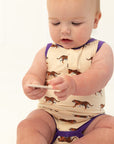 Purple Tiger Bamboo Henley Onesie with Snaps