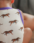 Purple Tiger Bamboo Henley Onesie with Snaps