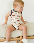 Navy Tiger Bamboo Henley Onesie with Snaps