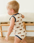 Navy Tiger Bamboo Henley Onesie with Snaps