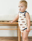 Navy Tiger Bamboo Henley Onesie with Snaps