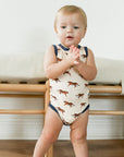 Navy Tiger Bamboo Henley Onesie with Snaps