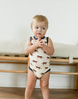 Navy Tiger Bamboo Henley Onesie with Snaps