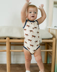 Navy Tiger Bamboo Henley Onesie with Snaps