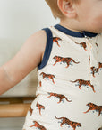 Navy Tiger Bamboo Henley Onesie with Snaps
