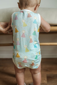 Blue Birthday Print Bamboo Henley Onesie with Snaps