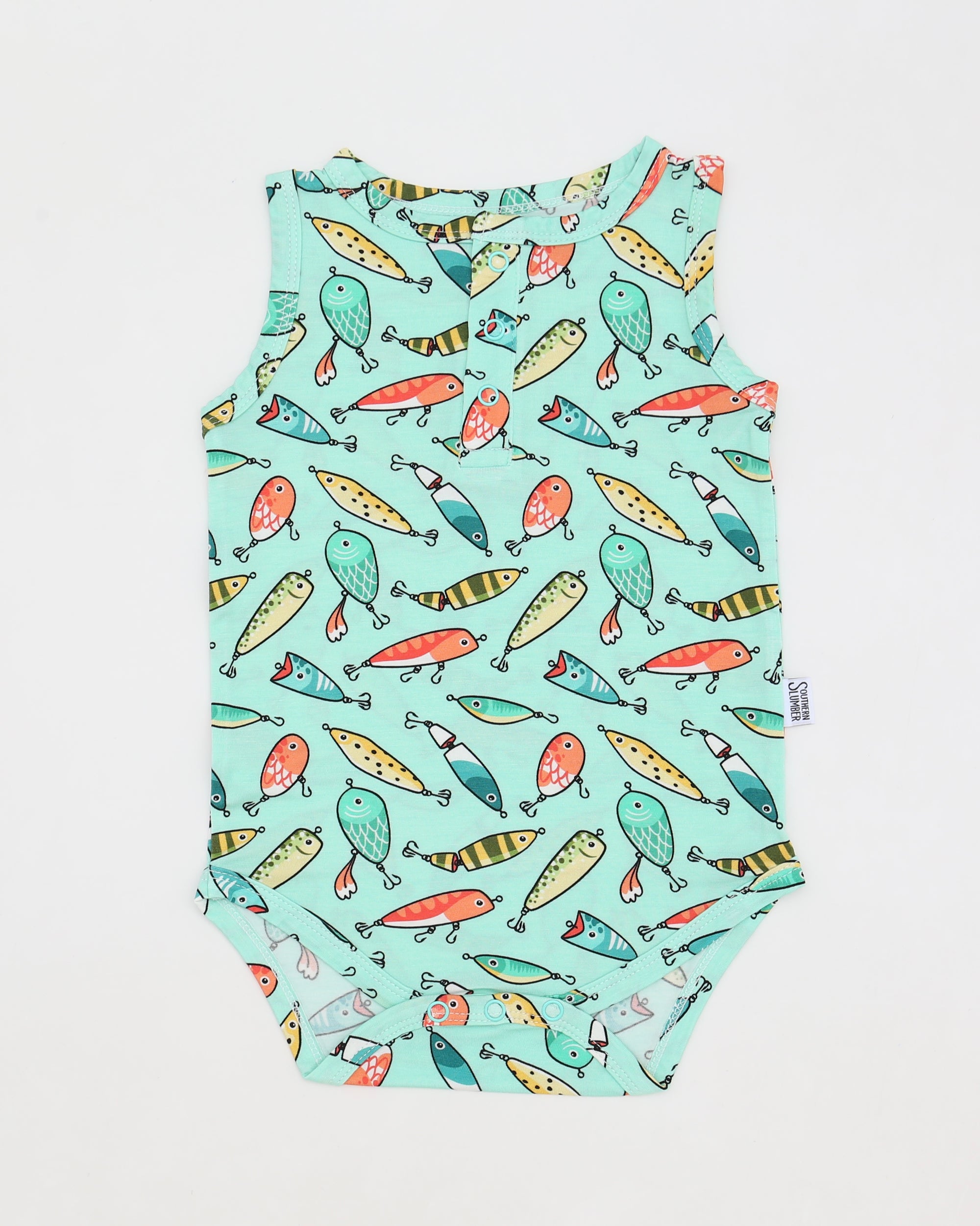 Fishing Baits Bamboo Henley Onesie with Snaps