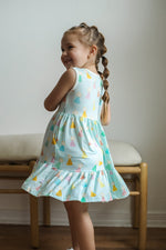 Load image into Gallery viewer, Blue Birthday Print Bamboo Tiered Twirl Dress - with Pockets
