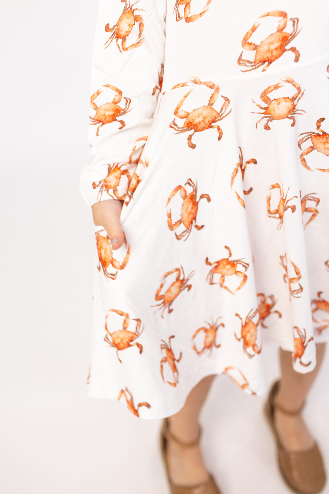 Orange Crab Bamboo Long Sleeve Twirl Dress