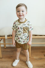 Load image into Gallery viewer, Dino Bamboo Varsity Short Set - T-shirt &amp; Shorts
