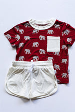 Load image into Gallery viewer, Elephant Bamboo Varsity Short Set - T-shirt &amp; Shorts
