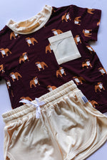 Load image into Gallery viewer, Maroon Bulldog Bamboo Varsity Short Set - T-shirt &amp; Shorts
