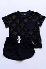 Load image into Gallery viewer, Fleur de lis Bamboo Varsity Short Set - T-shirt &amp; Shorts
