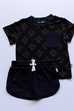 Load image into Gallery viewer, Fleur de lis Bamboo Varsity Short Set - T-shirt &amp; Shorts
