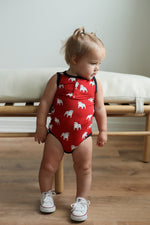 Load image into Gallery viewer, Red Bulldog Bamboo Henley Onesie with Snaps
