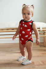 Load image into Gallery viewer, Red Bulldog Bamboo Henley Onesie with Snaps
