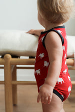 Load image into Gallery viewer, Red Bulldog Bamboo Henley Onesie with Snaps
