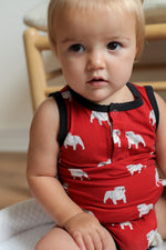 Load image into Gallery viewer, Red Bulldog Bamboo Henley Onesie with Snaps
